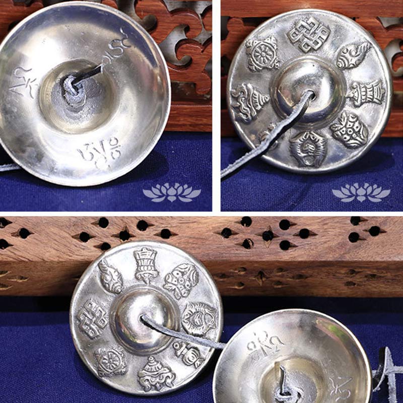 Tibetan Tingsha Bell Six True Words White Copper Decoration