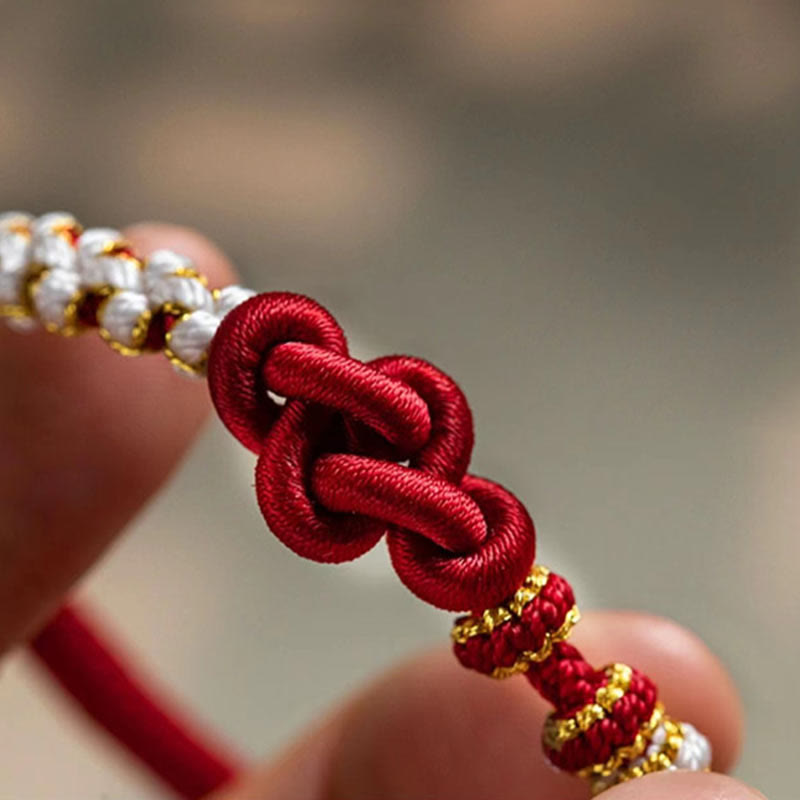 Handmade True Love Knot Peach Blossom Charm Luck Rope Bracelet