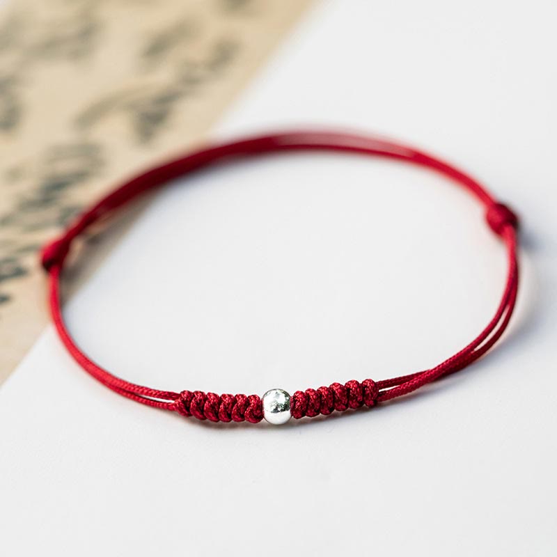 925 Sterling Silver Luck Bead Protection Red String Thin Cord Braided Bracelet