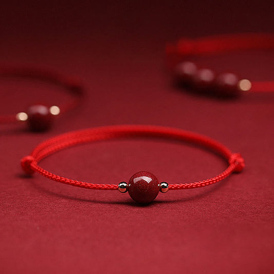 Natural Lucky Cinnabar Bead Blessing String Bracelet Anklet