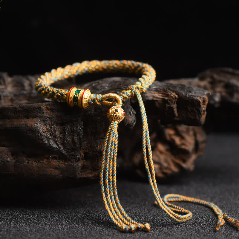 Tibetan Handmade Luck Prayer Wheel Bead Charm Weave Colorful String Bracelet