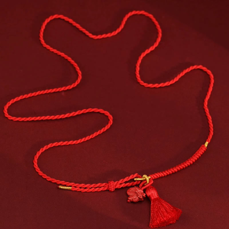 Natural Cinnabar Dragon Blessing Red String Belly Chain