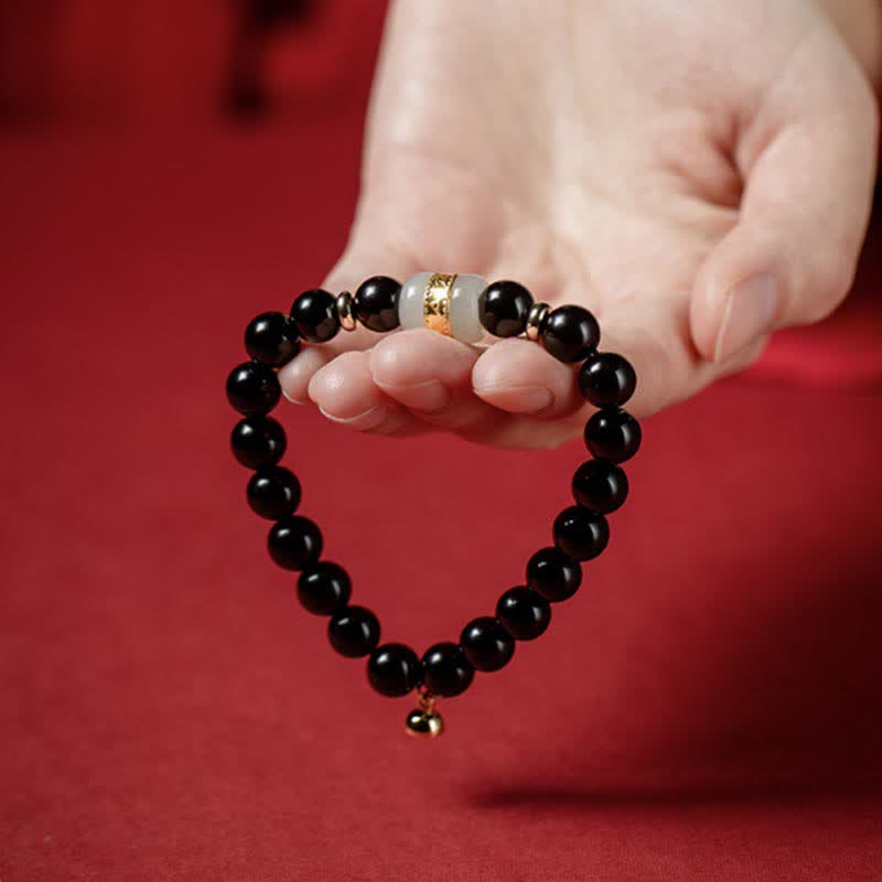 Black Obsidian Jade Om Mani Padme Hum Strength Couple Magnetic Bracelet