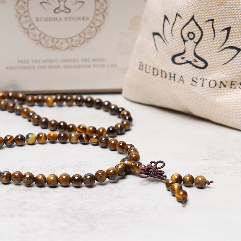 Tibetan 108 Natural Tiger Eye Gemstone Beads Prayer Mala Bracelet Necklace