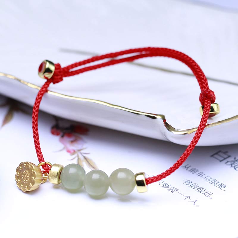 Natural Jade Lotus Seed Strength Red String Weave Bracelet