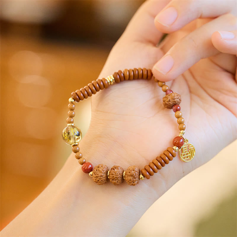 Tibetan Bodhi Seed Black Onyx Smoky Quartz Om Mani Padme Hum Fu Character Wealth Bracelet