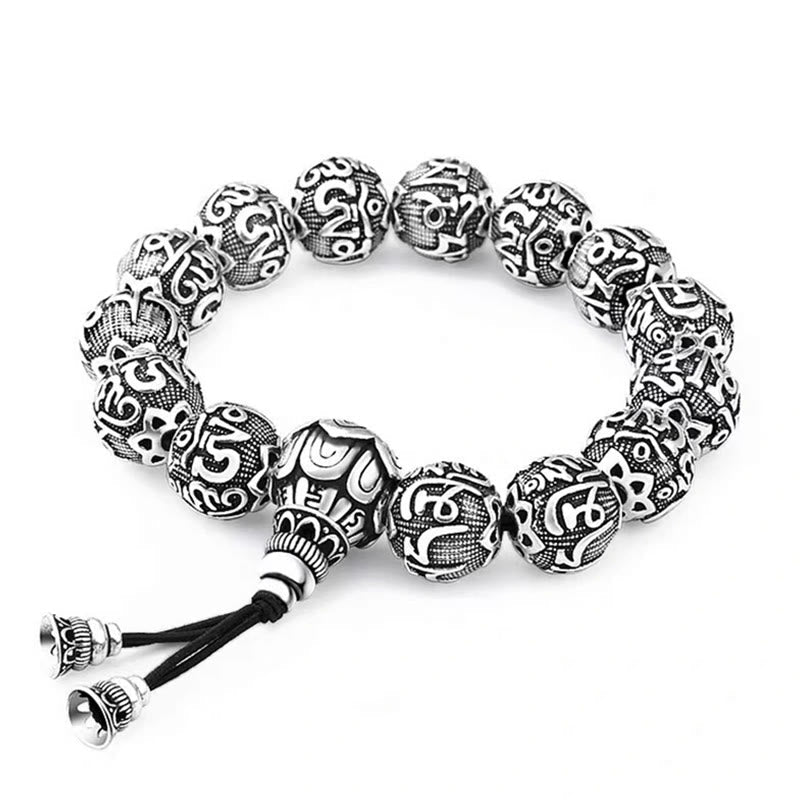 Tibetan Om Mani Padme Hum Carved Alloy Beads Amulet Bracelet