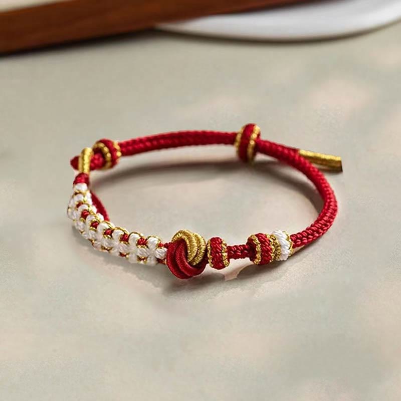 Handmade True Love Knot Peach Blossom Charm Luck Rope Bracelet