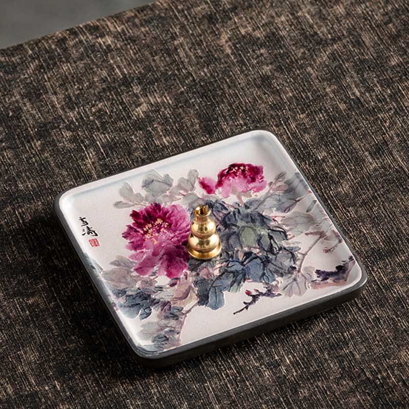 Mountain Lake Flower Leaf Ceramic Plate Tray Stick Incense Burner Decoration