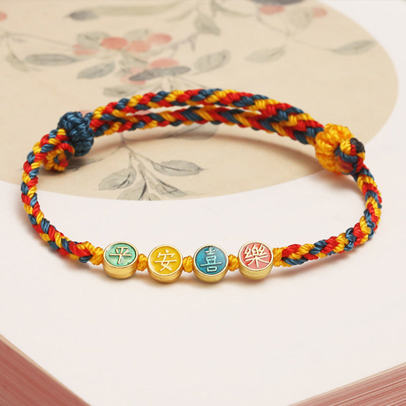 Handmade Dunhuang Color Thread Peace And Joy Protection Braid String Bracelet