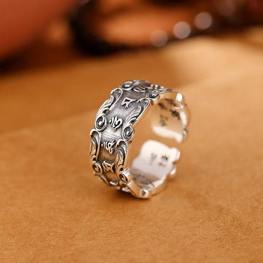 Tibetan Om Mani Padme Hum Design Peace Adjustable Ring