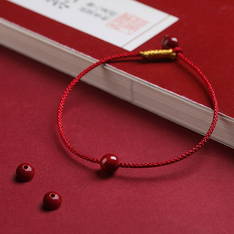 Natural Cinnabar Red Agate Blessing Red String Bracelet