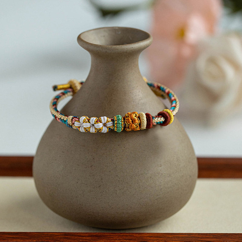Handmade Dunhuang Color Peach Blossom Pattern Braid String Bracelet