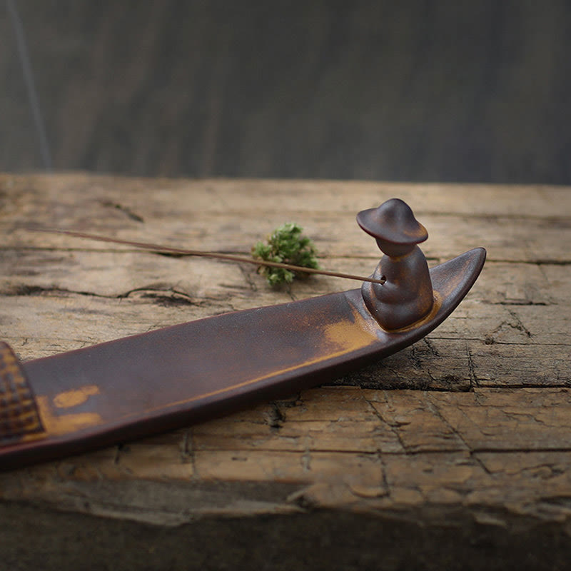 A Lonely Fisherman Afloat Ceramic Incense Burner