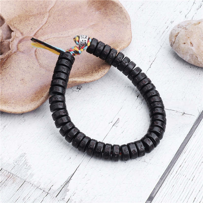 Tibetan Coconut Shell Beads Engraved Om Mani Padme Hum Mantra Happiness Bracelet