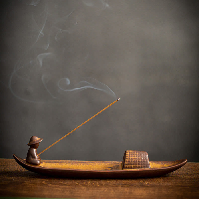 A Lonely Fisherman Afloat Ceramic Incense Burner