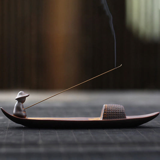 A Lonely Fisherman Afloat Ceramic Incense Burner