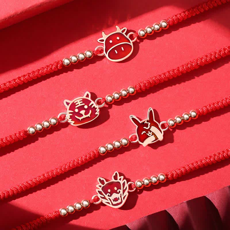 925 Sterling Silver Chinese Zodiac Luck Faith Discolor Red String Bracelet