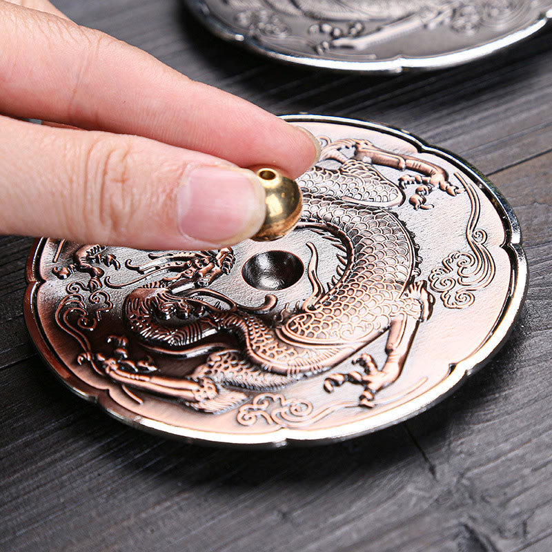 Round Auspicious Dragon Protection Copper Alloy Stick Incense Burner Decoration