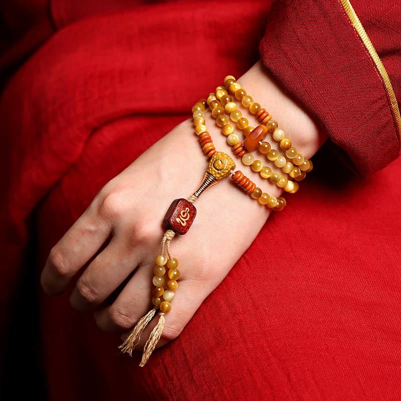 108 Mala Beads Natural Tiger Eye Copper Dorje Protection Tassel Bracelet