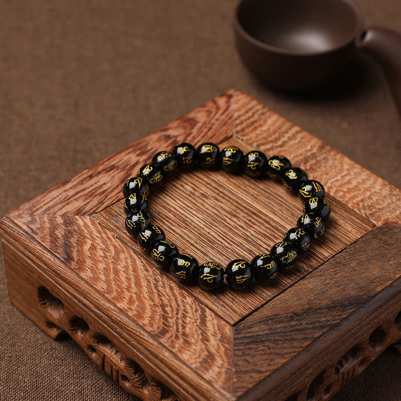 Tibet White Crystal Black Onyx Om Mani Padme Hum Meditation Bracelet