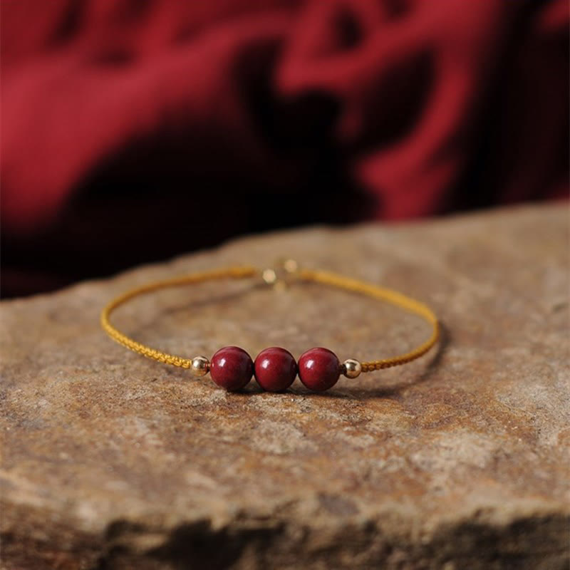 14K Gold Plated Natural Cinnabar Blessing String Braided Bracelet