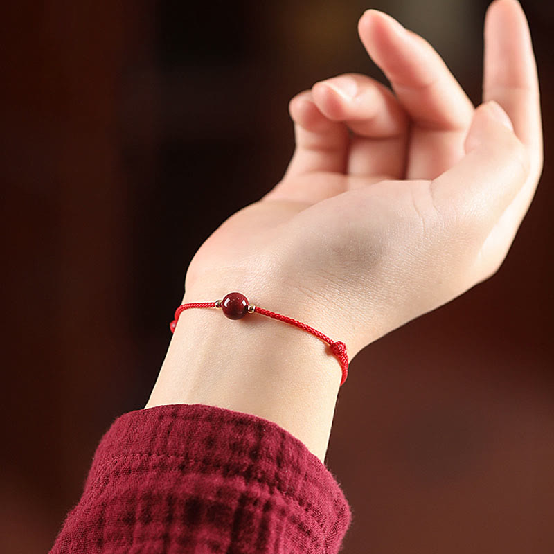 Natural Lucky Cinnabar Bead Blessing String Bracelet Anklet