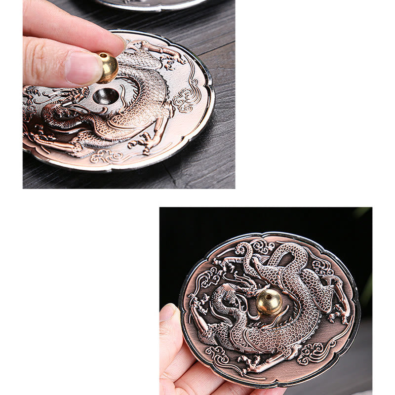 Round Auspicious Dragon Protection Copper Alloy Stick Incense Burner Decoration