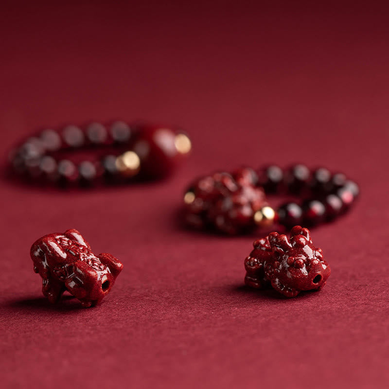 Garnet Cinnabar Lucky Bead PiXiu Om Mani Padme Hum Rose Protection Ring