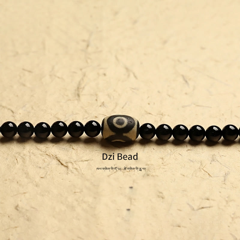 Tibetan 108 Mala Beads Black Onyx Three-eyed Dzi Beads Protection Bracelet