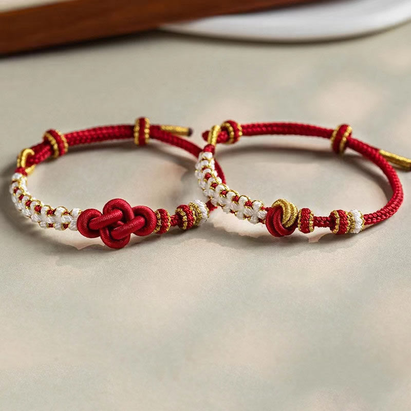 Handmade True Love Knot Peach Blossom Charm Luck Rope Bracelet