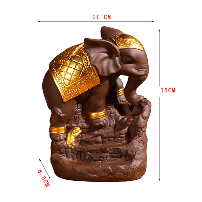 Tibetan Elephant Purple Clay Backflow Smoke Fountain Peace Incense Burner Decoration