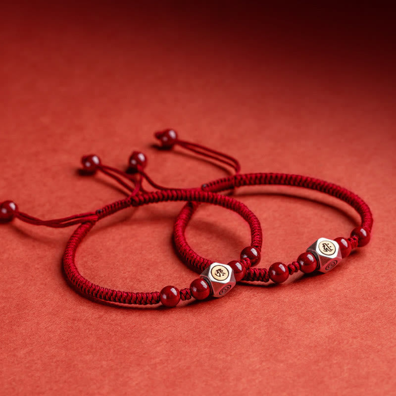 925 Sterling Silver Chinese Zodiac Cinnabar Calm Bracelet