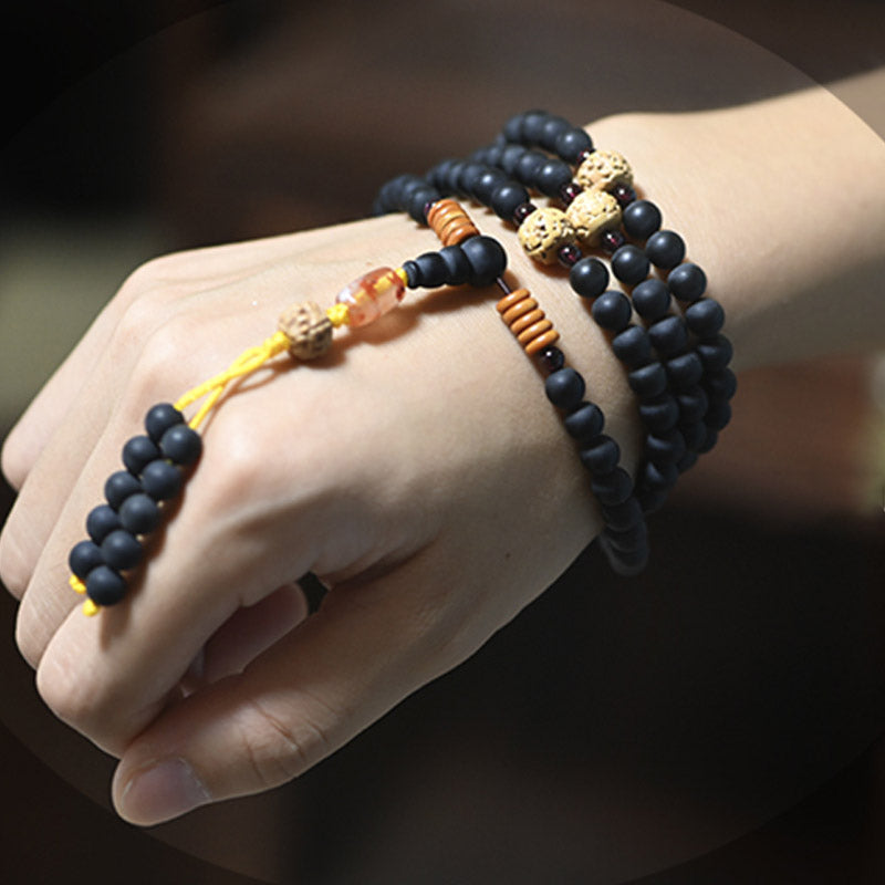 Tibetan Mala Cypress Bodhi Seed Red Agate Bracelet