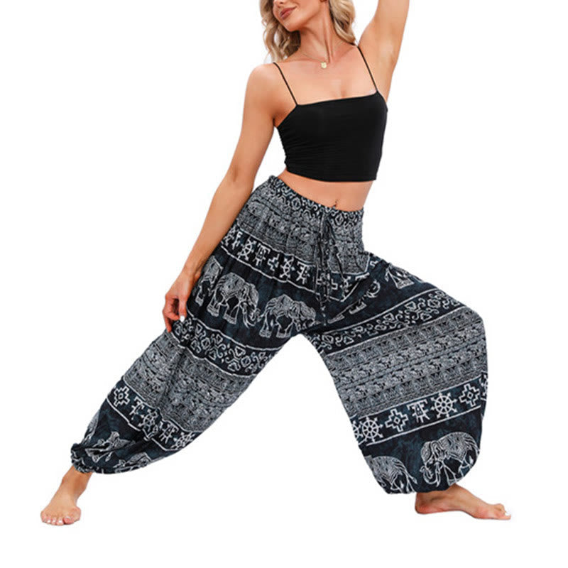 Elephant Geometry Pattern Casual Loose Harem Trousers Women's Yoga Pants