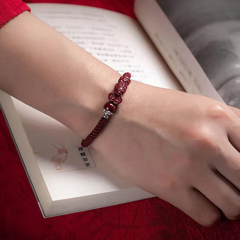 Handcrafted PiXiu Cinnabar Wealth Luck Braided Bracelet