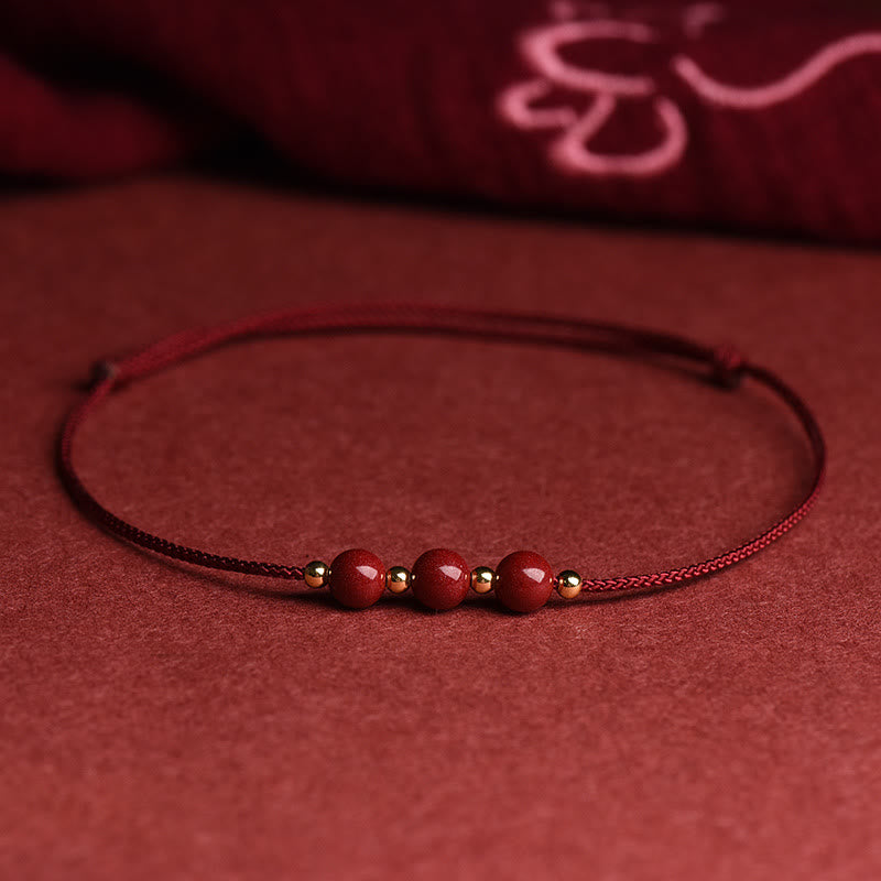 Natural Lucky Cinnabar Bead Blessing String Bracelet Anklet