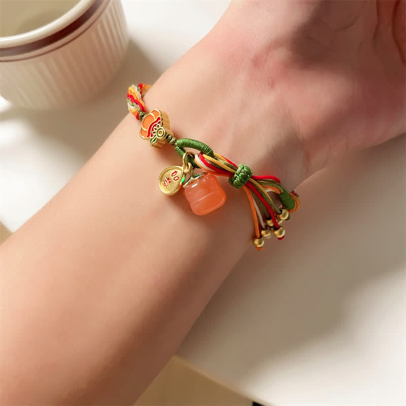 Persimmon Red Agate Strength Reincarnation Knot Braid String Bracelet