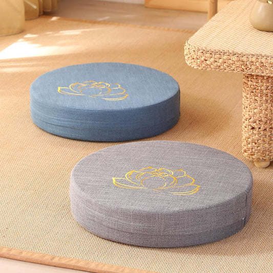 Lotus Embroidery Cotton Linen Meditation Seat Cushion