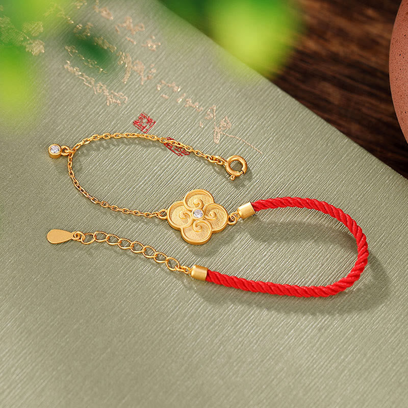 925 Sterling Silver Plated Gold Four Leaf Clover Zircon Luck Bracelet
