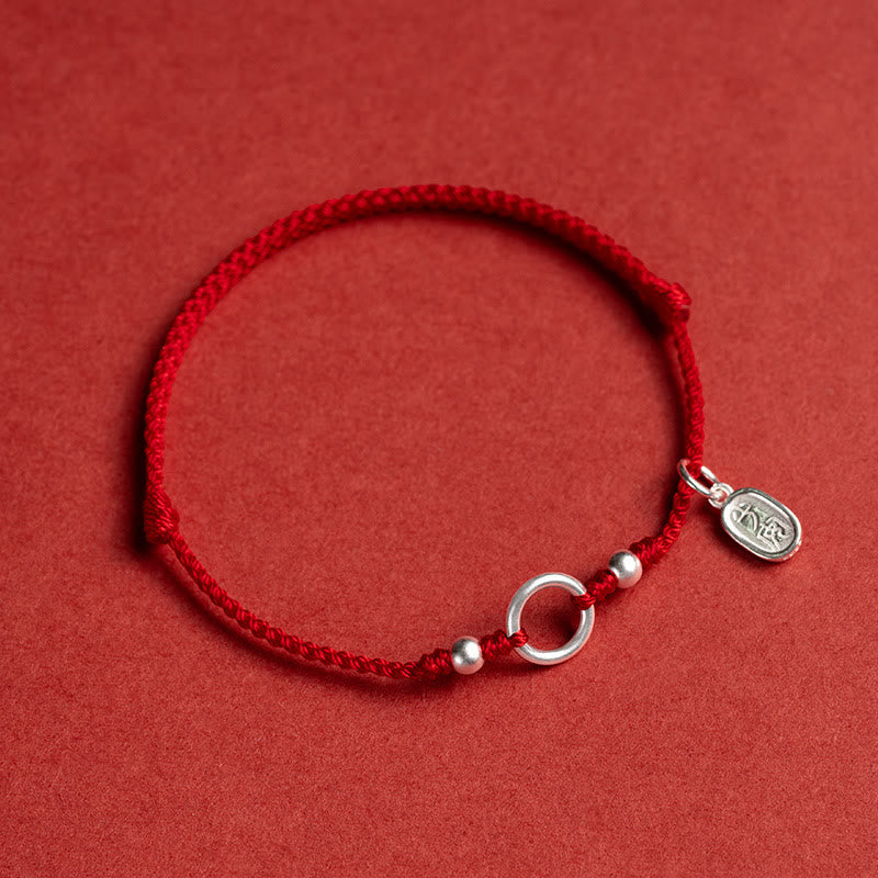 925 Sterling Silver Lucky Fortune Peace Joy Lotus Peace Buckle Red String Bracelet
