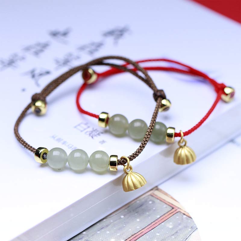 Natural Jade Lotus Seed Strength Red String Weave Bracelet