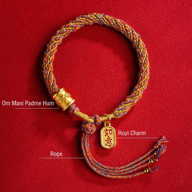 Handmade Multicolored Tibetan Om Mani Padme Hum Ruyi Auspicious Charm Braided Bracelet