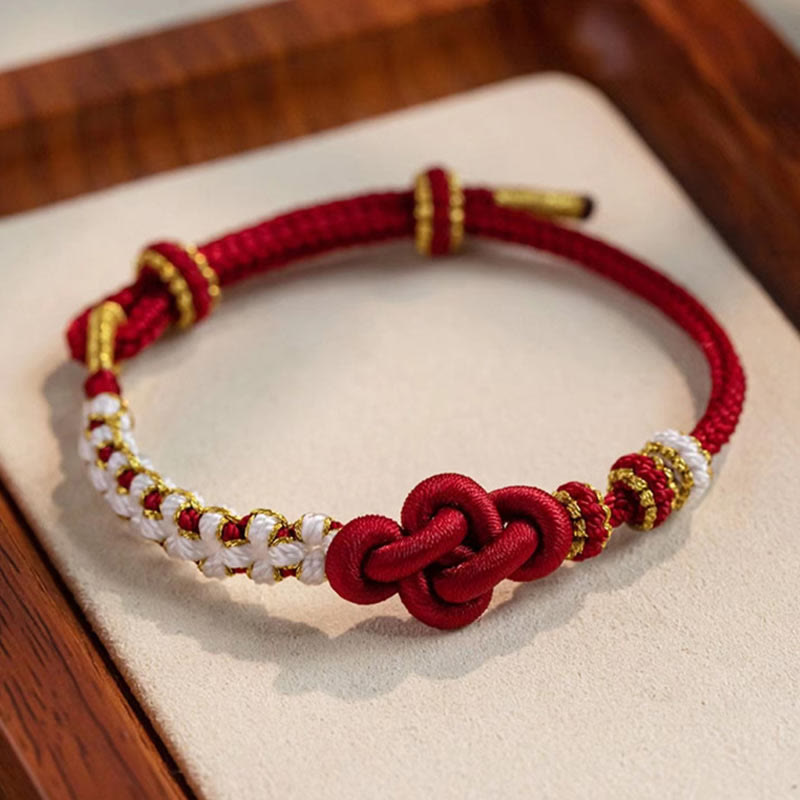 Handmade True Love Knot Peach Blossom Charm Luck Rope Bracelet