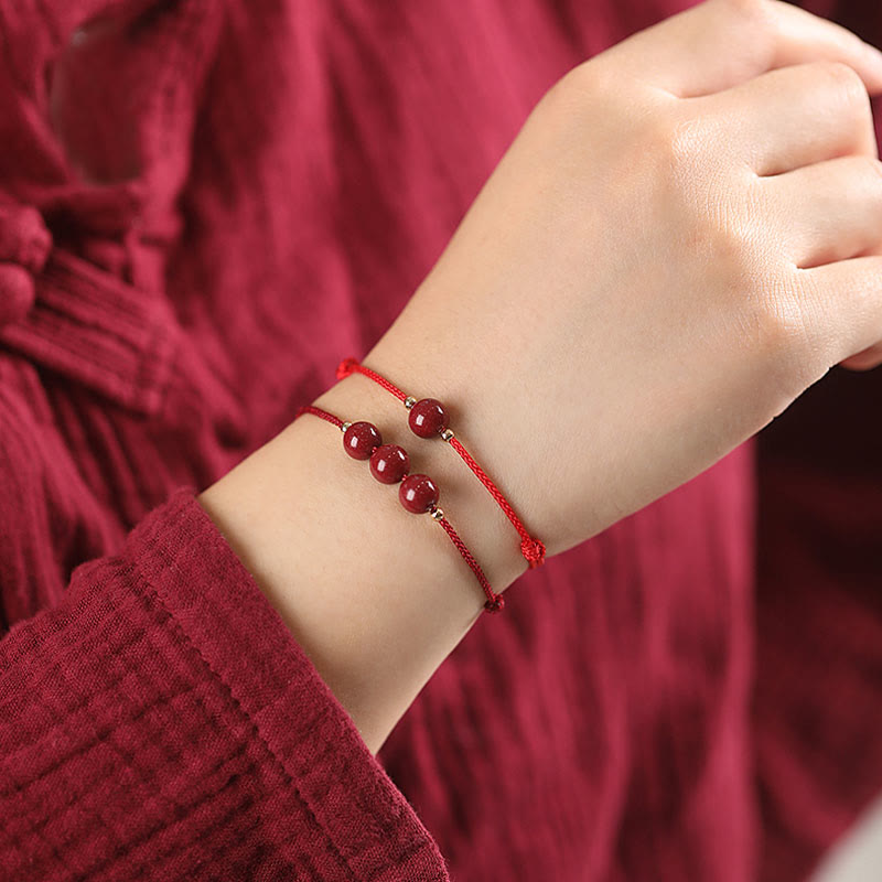 Natural Lucky Cinnabar Bead Blessing String Bracelet Anklet