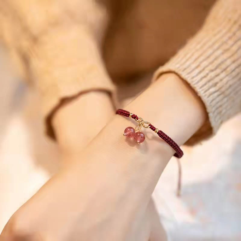 Natural Strawberry Quartz Amethyst Green Phantom Bead Positive Bracelet