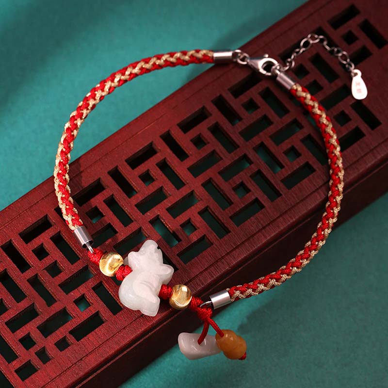Chinese Zodiac Jade Prosperity Red String Bracelet Anklet