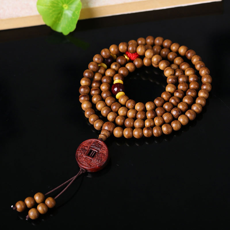 108 Mala Beads Peach Wood Bodhi Seed Lotus Prayer Meditation Bracelet