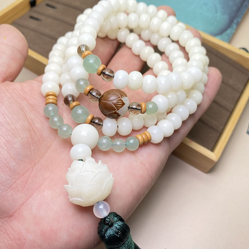 White Bodhi Seed Mala 108 Beads Protection Bracelet