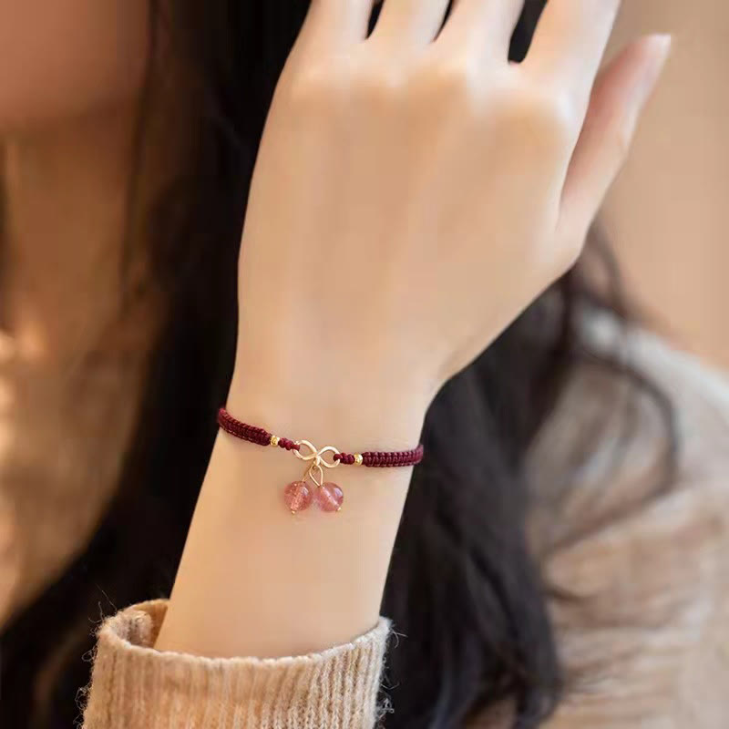 Natural Strawberry Quartz Amethyst Green Phantom Bead Positive Bracelet